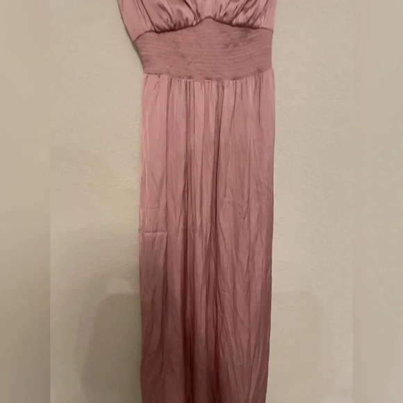 Old Navy bergamot satin waist defined tie back maxi dress with side slit size XS - Picture 4 of 10
